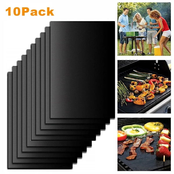 Set of 10 BBQ grill mats made of Teflon non-stick grill mats for grilling, baking, BBQ up to 500°F