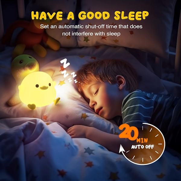 LED sød bønneand natlys, DoDo and natlys i silikone til børneværelset, genopladelig bordlampe, sengebordslampe med berøringssensor til soveværelser, stue