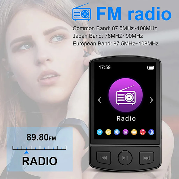 16 Gt:n MP3-soitin Bluetooth 5.0:lla ja kaiuttimella ▏Videon toisto ▏FM-radio ▏Ääninauhuri ▏E-kirjanlukija ▏Englanti Saksa ▏Leikattava muotoilu ▏MP3-soitin
