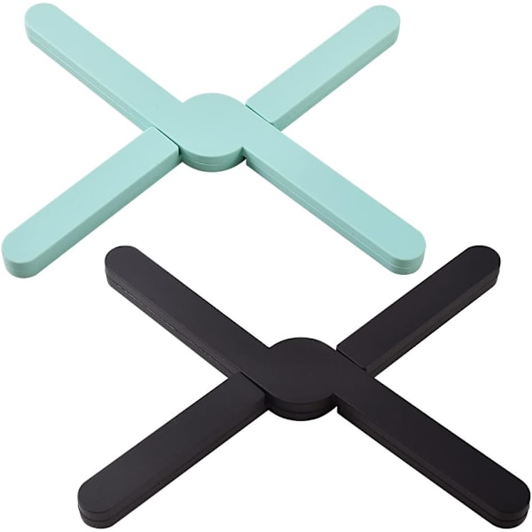 Sklisikre sammenleggbare silikonunderlag for varme retter, 2 pakker Eco Expander silikon gryteunderlag varmepute sammenleggbar kryssdesign