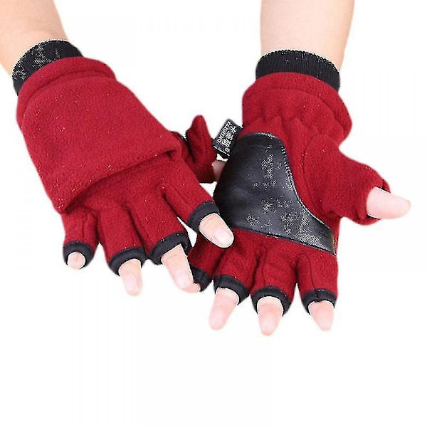 Dam Herr Vinter Polar Fleece Half Finger Flip Handskar Dubbellager Tjocka .