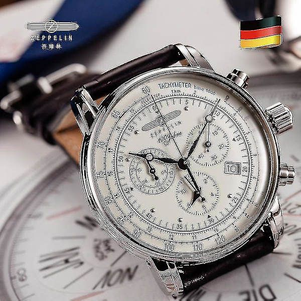Ny Zeppelin Ur Top Vandtæt Læder Business Casual Quartz Ur Herre Three Eyes Multifunktion Chronograph Ur