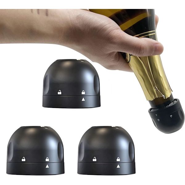 Champagneprop, 3 stk., sort, lækagesikker champagneprop, professionel champagneflaskeprop, holder champagne frisk