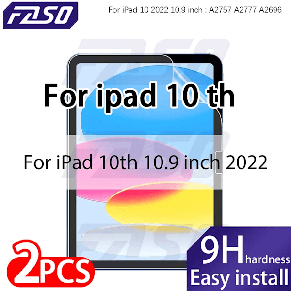 FASO Skärmskydd i härdat glas för Ipad 10.9 10:e generationen, skyddsfilm för Ipad 10:e generationen 2022, 9H 2pcs-10th 10.9inch