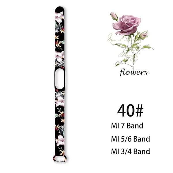 Silikonarmband för Mi Band 3 4 5 6 7 Mi Band 3 4 5 6 7 Armband Blommönster Armband för Mi Band Klocka Ersättningsarmband 40 For Mi Band 3 4