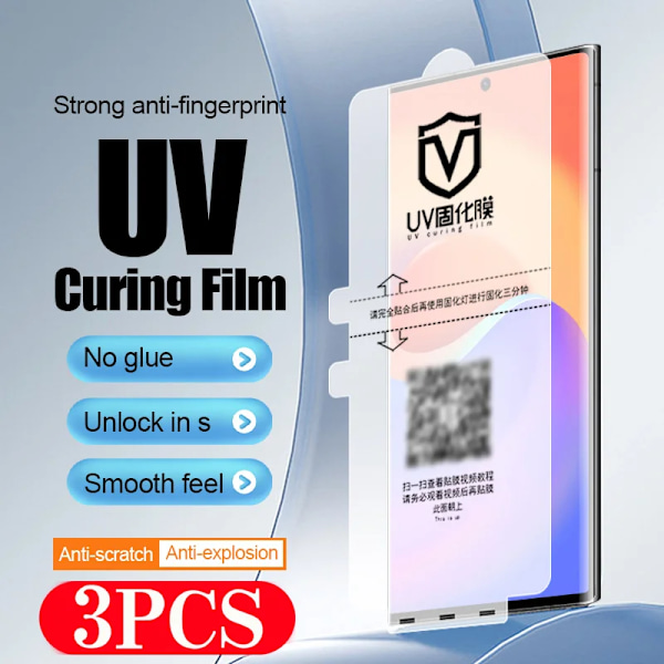 3 st UV-ljushärdande film för Samsung Galaxy S24 S23 S22 Ultra S21 S20 Ej skärmskydd i glas för Samsung Note 20 10 Plus Galaxy S23 Plus UV light curing film