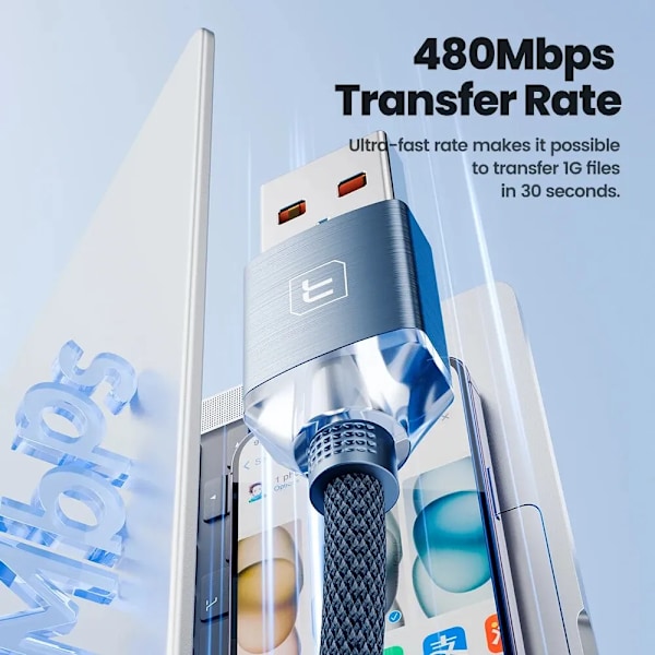 Toocki USB-kabel för iPhone 14 13 12 Pro Max 2.4A Snabbladdning Lightning-kabel Datakabel för iPhone 8 7 6 5 Plus AirPods Blue 2m