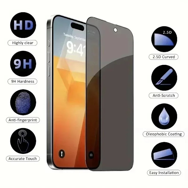 2-5 st Fullständigt Täckande Sekretess Skärmskydd För iPhone 16 11 12 13 14 Pro Max Mini Anti-spion Glas För iPhone 15 Pro Xr X Xs Max 15 ProMax or 16Plus 2PCS Privacy Glass