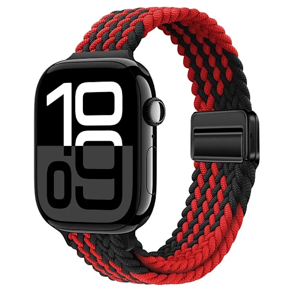 Smal Flätad Loop Nylonrem För Apple Watch Ultra 49mm 10 46mm 42mm 9/8/7 Andningsbart Damarmband iWatch 6/5/SE/3 Armband Black red 38 40 41mm(S10-42mm)