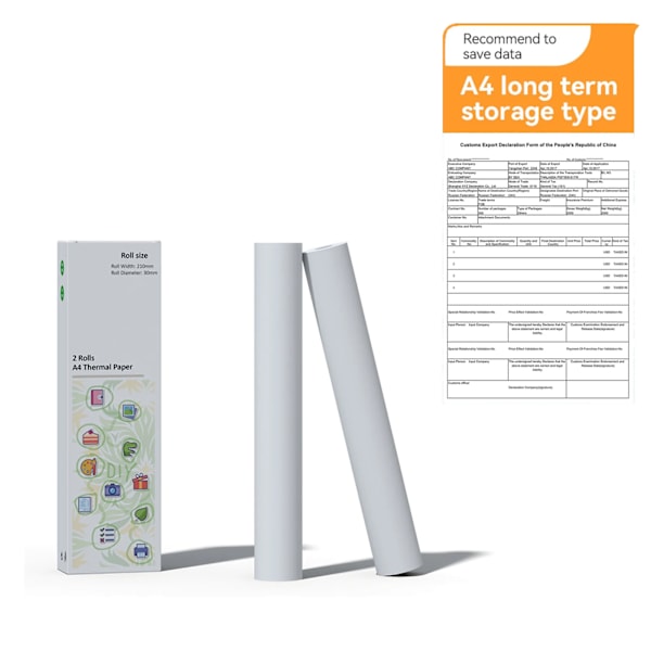 A4 Termopapper Termiskt Utskriftspapper 210*30mm för A4 Trådlös Bluetooth A40/X8 Skrivarpappersrulle 2R Long Storage