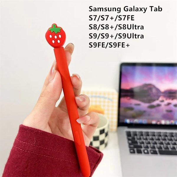 Silikon Pennfodral Tablet Touch Stylus Penna Skydd Tecknad Söt för Samsung Galaxy Tab S6 Lite S7 FE S8 Ultra S9 Plus S7 Strawberry