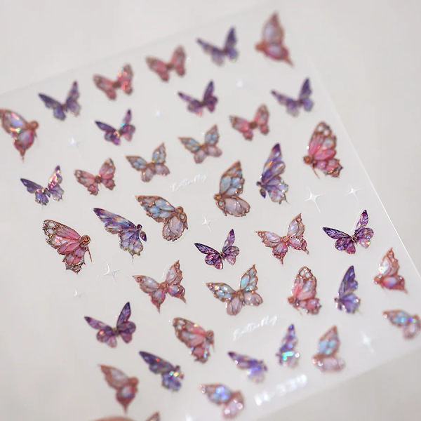 1 st 5D Japanska Kawaii Fjärils Nagelstickers Lyx Glitter Skal Aurora Nagelkonst Dekorationer Dekaler DIY Manikyr Slider Folie M339