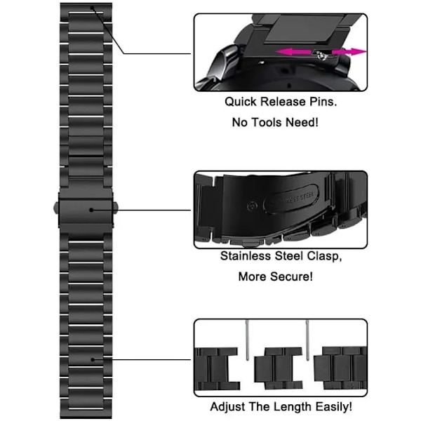 22mm 20mm Metall Klockarmband För Garmin Vivoactive 3 4 5 Forerunner 245 645 158 55 165 745 965 255 256 Armband Venu 3 2 SQ2Music Black 22mm width