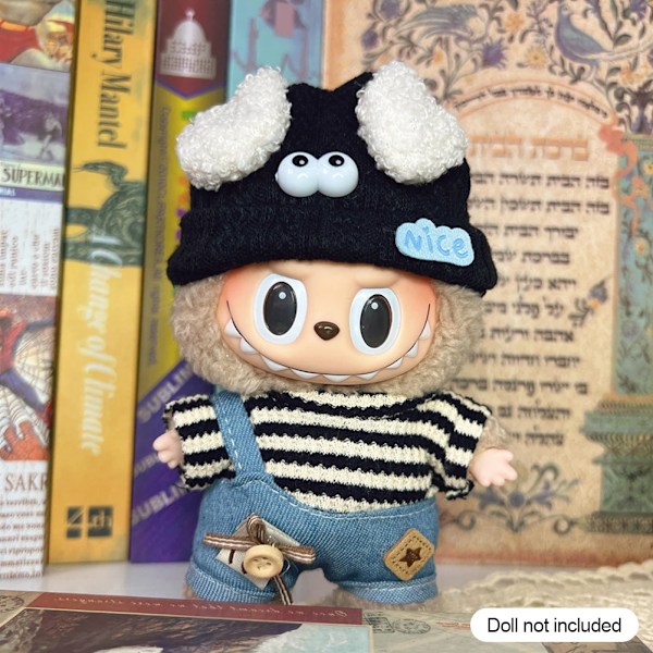 17cm Mini Dockkläder Outfit Tillbehör För Korea Kpop Exo Labubu Idol V1 V2 Randig tröja overall glasögon hatt Kläder 04 no doll