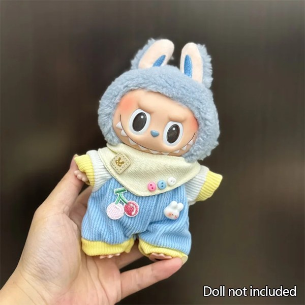 17cm Mini Plyschdockas Kläder Outfit Tillbehör För Korea Kpop Labubu Idol Sittande Fest V1 V2 Höst onesie hatt set Kläder 06 no doll