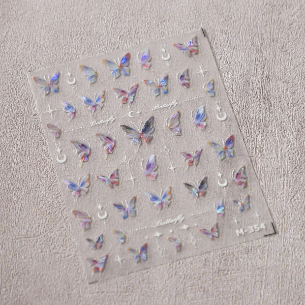 1 st 5D Japanska Kawaii Fjärils Nagelstickers Lyx Glitter Skal Aurora Nagelkonst Dekorationer Dekaler DIY Manikyr Slider Folie m354