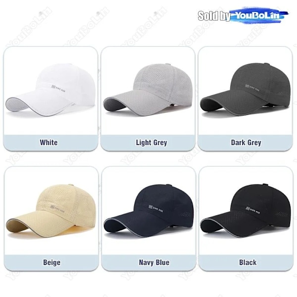 Sommar Keps med Bred Skärm, Andningsbar, Perforerad, Snabbtorkande, Justerbar - Solhatt Truckerkepsar Pappa Hattar LightGrey