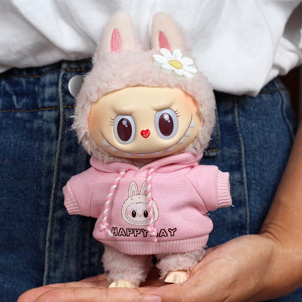 Kläder och accessoarer till Labubu, minidocka 17 cm Labubu II Idol Sweatshirt Hjärtklappning Hoodie Jeans Set Kläder Grey No Doll
