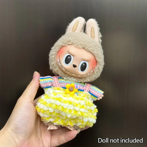 17cm Mini Plyschdockas Kläder Outfit Tillbehör För Korea Kpop Labubu Idol Sittande Fest V1 V2 Höst onesie hatt set Kläder 15 no doll