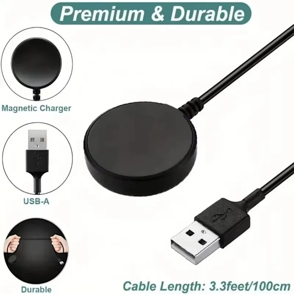 Magnetisk trådlös klockladdare för Samsung Galaxy Watch 8/7/6/5/4/3 Active 2 1 Bärbar USB-kabel Snabbladdningsdockningsstation Black