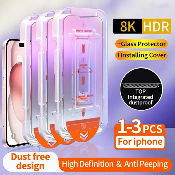 fashion style 1-3st Oleofobisk Beläggning Dammtät Enkel Installation Skärmskydd för IPhone 16e 15 14 13 12 11 Pro Max Plus Mini XS Glas For iPhone XR High Definition