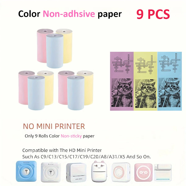 10 Rullar Termopapper Kamera Utskrift Vit Barnkamera Träfiber Instant Print Barn Rullpapper Miniskrivartillbehör 9PCS Color