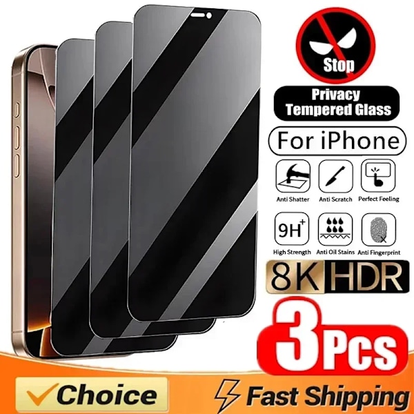 3-pack Sekretess Skärmskydd för IPhone 16 12 13 14 15 Pro Max Mini Anti-spion Glas för IPhone 11 XR X XS MAX 7 8 14 15 16 Plus For iPhone XR 3 Pieces