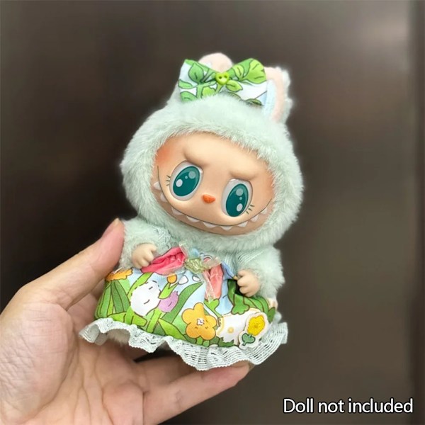 17cm Mini Plyschdockas Kläder Outfit Tillbehör För Korea Kpop Labubu Idol Sittande Fest V1 V2 Höst onesie hatt set Kläder 21 no doll