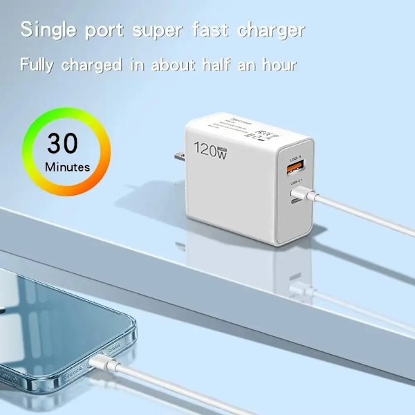 120W GaN USB Typ C Snabbladdare PD Mobiltelefon Snabbladdning Väggadapter för iPhone 15 Xiaomi Samsung EU/US/UK-kontakt White EU Plug