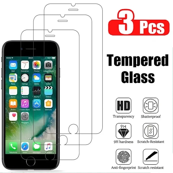 Nytt 3-pack härdat glas för Apple iPhone 6 6S 7 8 Plus SE 2022 Skyddande 2025 Glass Screen Protector nytt för iPhone SE 2020 For iPhone 7 Plus Tempered Glass