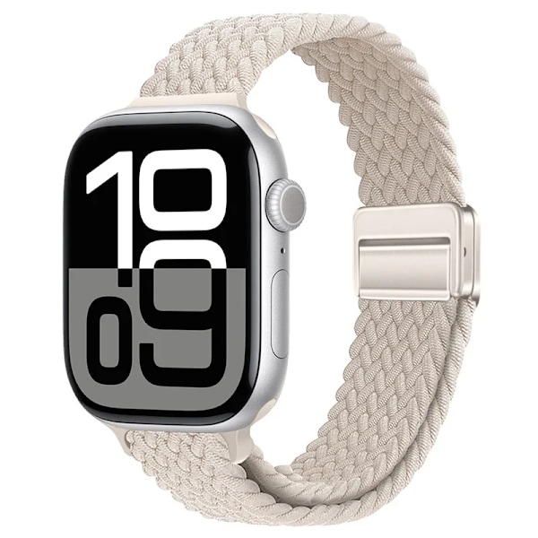 Smal Flätad Loop Nylonrem För Apple Watch Ultra 49mm 10 46mm 42mm 9/8/7 Andningsbart Damarmband iWatch 6/5/SE/3 Armband Starlight 38 40 41mm(S10-42mm)