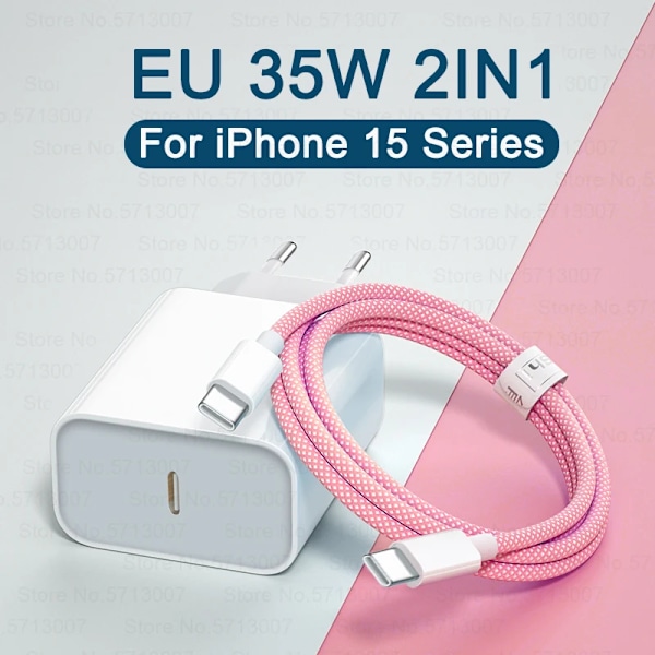 PD 35W Snabbladdare För iPhone 15 Pro Max USB Typ C Laddarkabel För Xiaomi 14 Redmi Note 12 13 Pro Snabbladdningstillbehör EU 35W 1M Pink 2IN1