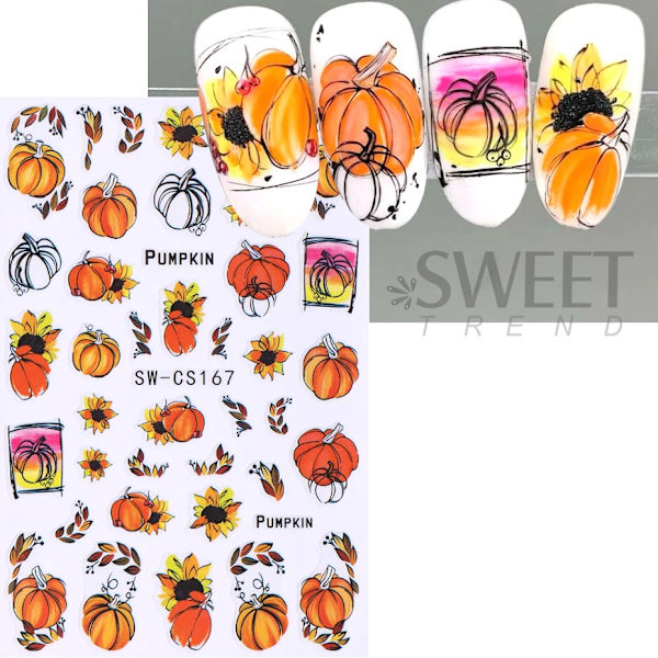 9 st Halloween Pumpa Nagelstickers Lönnlöv Självhäftande Dekal Slider Nageltillbehör Thanksgiving Höst Manikyr Dekoration SW-CS166-172 B024-25