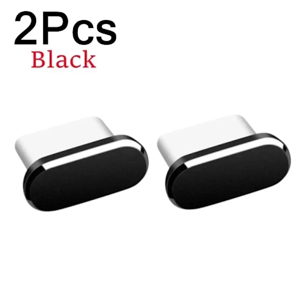 2 st 16PM Metall Dammskydd För iPhone 16 15 Pro Max Plus USB Typ C Laddningsport Pluggar Stopp Mobiltelefon Typ-C Skyddslock 2Pcs Black