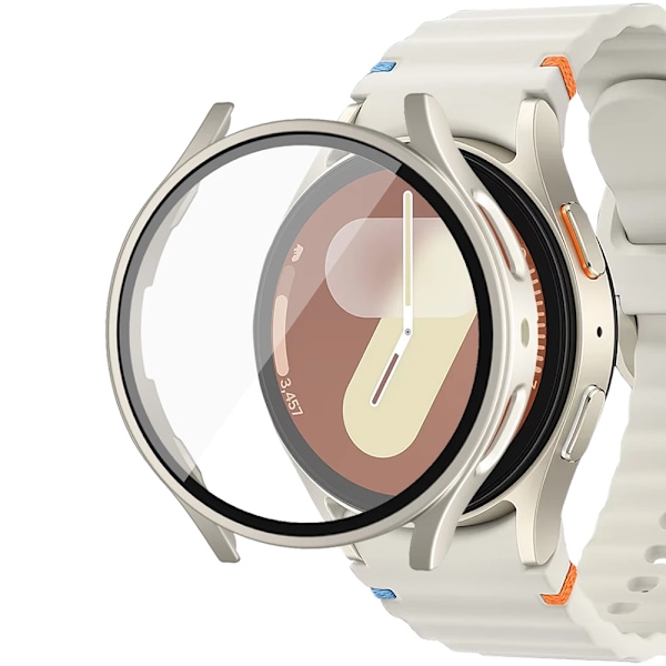 Skärmskyddsfodral för Samsung Galaxy Watch 7 6 5 4 40mm 44mm Matt Hårt PC-Fodral + Härdat Glas Fullt Skyddande Skal Stötfångare Starlight Galaxy Watch7 44mm