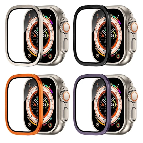 HD Härdat Glas Film Skal för Apple Watch Ultra 49mm Aluminiumlegering Metallram Skärmskydd för iWatch Ultra 49mm Skal Black For Ultra 49MM