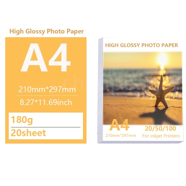 Multi Specifikation Högglans Fotopapper 3R 4R 5R A4 Fotoutskriftspapper Bläckstråleskrivare 180G Glättat Enkelsidigt Fotopapper 5R 180g 100sheet