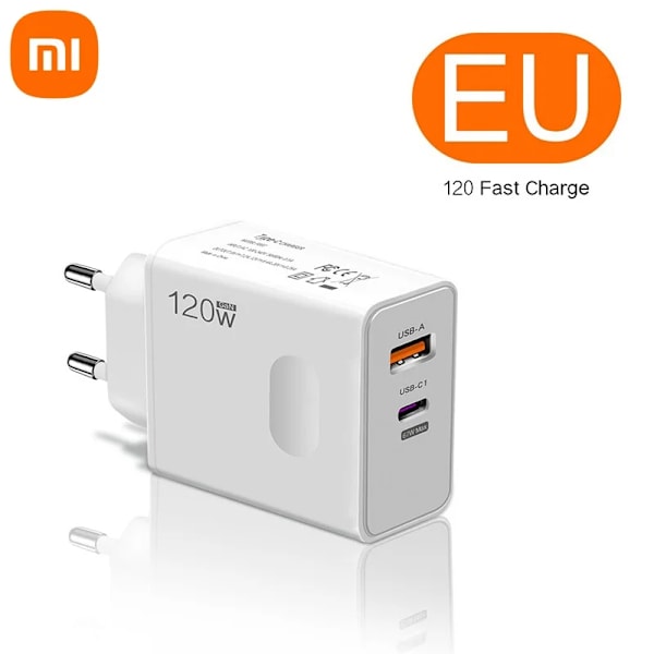 Xiaomi 120W Original Snabbladdare USB 3.0 Type-C PD Kabel 2 I 1 Laddare Snabbladdningsadapter För iPhone Samsung Xiaomi EU US UK EU White