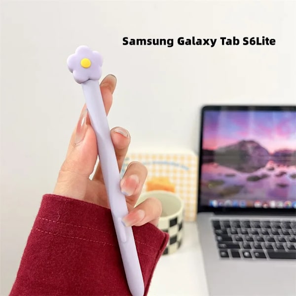 Silikon Pennfodral Tablet Touch Stylus Penna Skydd Tecknad Söt för Samsung Galaxy Tab S6 Lite S7 FE S8 Ultra S9 Plus S6Lite Purple Flower