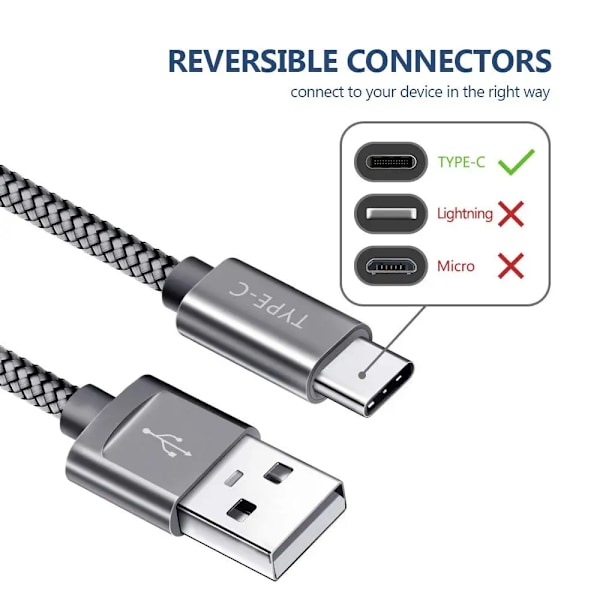 2m 3m USB Typ C Kabel snabbladdning Batteriladdare Sladd för Samsung Galaxy A51 A71 A5 A70 A81 M31 A12 S21 S10 S10E S9 A50 Silver 0.25m