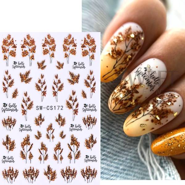 9 st Halloween Pumpa Nagelstickers Lönnlöv Självhäftande Dekal Slider Nageltillbehör Thanksgiving Höst Manikyr Dekoration SW-CS166-172 B024-25