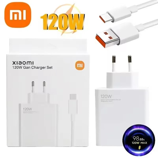Xiaomi Original 120W Ultra Snabb Laddare QC 5.0 EU-kontakt 6A Typ C-kabel För IPhone Pro Max Samsung Snabbladdningsadapter 2025 EU 120W with box