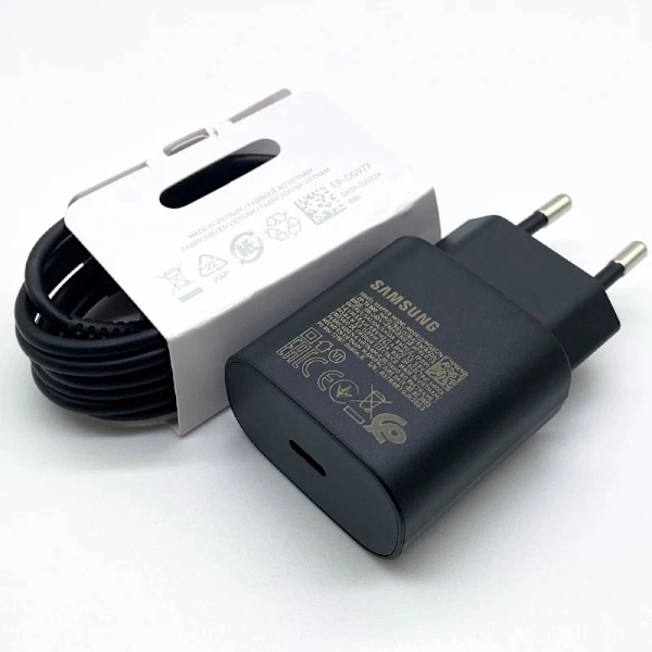 Ny SAMSUNG 25W Usb Typ C Supersnabb Laddare Pd Väggadapter S24 FE S23 S22 A16 A55 A52 F05 M55S Z Fold Flip 6 5 4 Cargador Black EU Charger