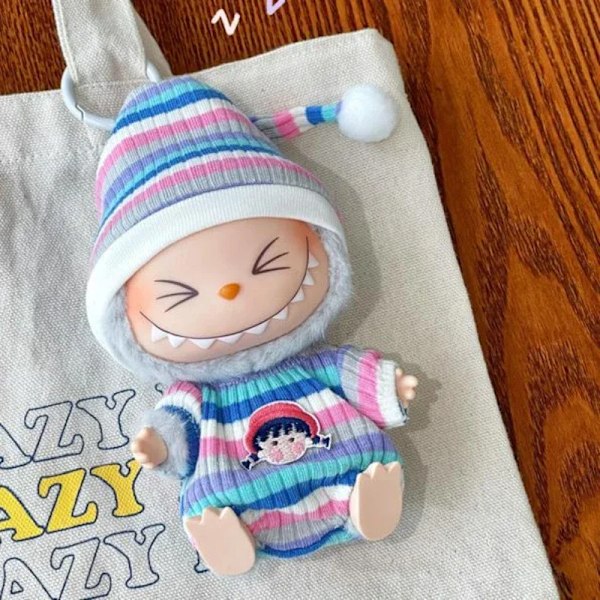 17cm Mini Plyschdockas Kläder Outfit Tillbehör För Korea Kpop Labubu Idol Sittande Fest V1 V2 Höst onesie hatt set Kläder 18 no doll