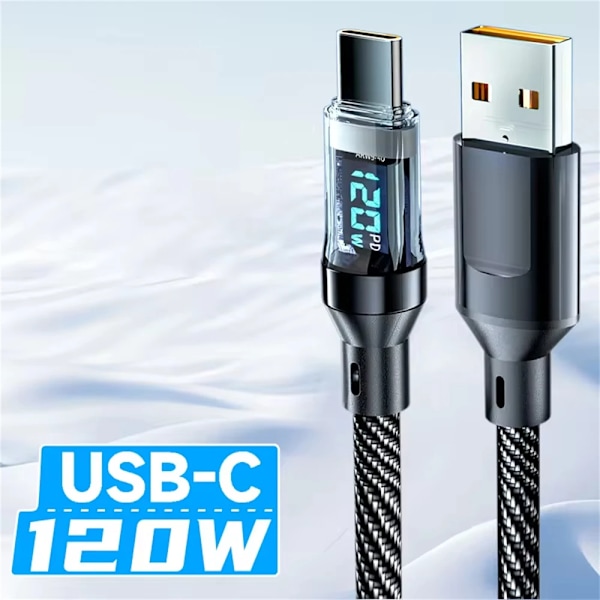 Ny 120W LED Digital Display Snabbladdning USB Typ C-kabel För Samsung Xiaomi POCO Redmi Huawei Supersnabb Laddningsdatakabel black 2m