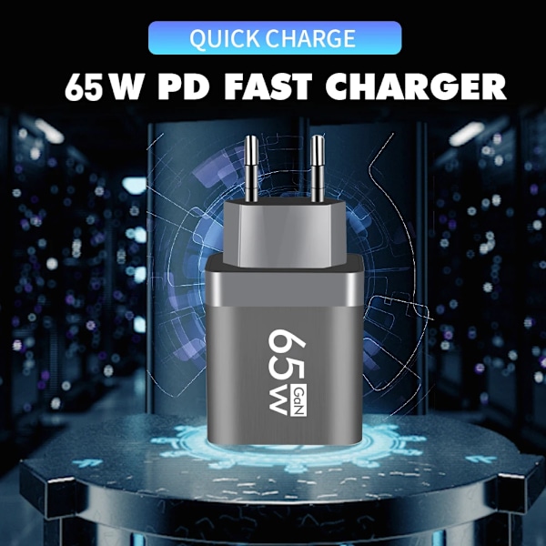 Snabb Laddning 3.0 65W GaN USB-laddare Snabbladdare Strömadapter För iPhone 15 14 Xiaomi Samgsung PD Typ C Väggladdare EU Plug White