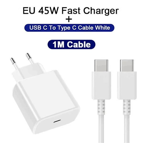 45W PD USB C Laddare Supersnabb Laddare Typ C Kabel För Samsung Galaxy S22 S23 Ultra Note 20 Snabbladdning Telefonladdare Adapter White EU And Cable