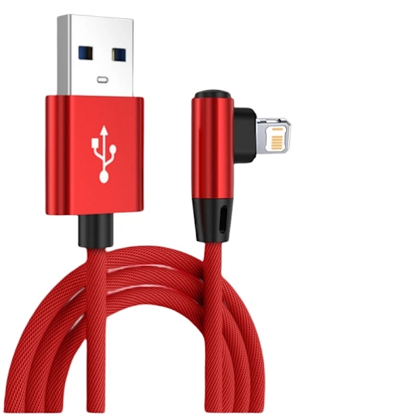 90 graders USB-kabel för iPhone 14 13 12 11 Pro Max X XR 6s 7 8 Plus Mobiltelefon Snabbladdningskabel Datakabel Laddningssladd Red 2m