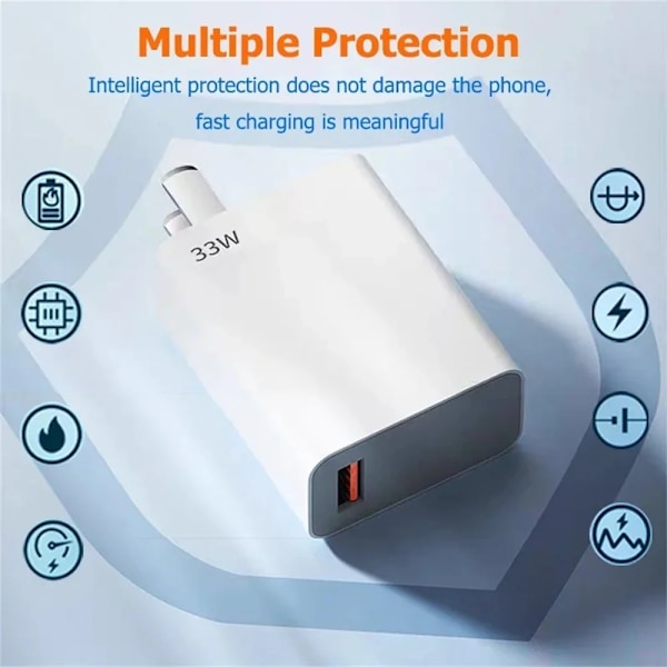 USB-laddare 33W Snabbladdning EU/US Kontakt Väggladdare 6A Typ C Kabel För Xiaomi Redmi K30 K40 iPhone Snabbladdning Telefonadapter EU Charger and Cable