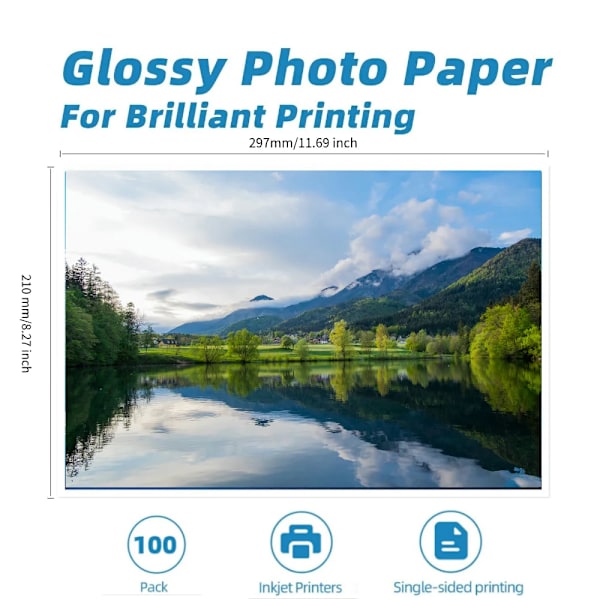 Vattentätt Glättat Fotopapper A4 100 Ark Enkelsidigt Snabbtorkande Bläckstrålepapper Fotografiskt Papper för Färgbläckskrivare A4 120g 100sheets